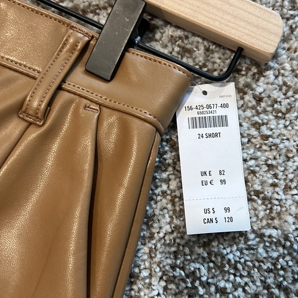 Abercrombie NWT Skinny High Rise Brown Leather Pants Slit Bottom Size 24 Short - Picture 2 of 6